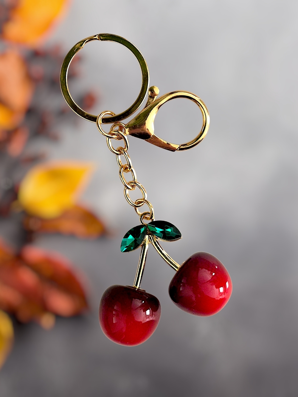Variegated Red Cherry Bag Charm / Keychain